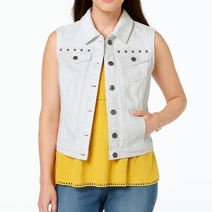 DKNY White Sleeveless‎ Denim Vest